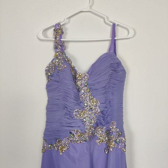 Coya Collection Women's Dress Size 8/10 Purple Handbeaded Ruched Prom Bridesmaid - Picture 2 of 9